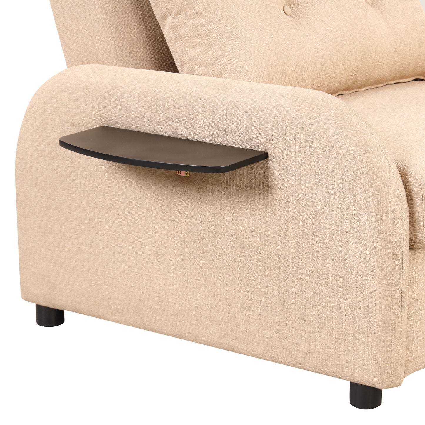 Pull out sofa sleeper 3 in 1 with 2 wing table and usb charge for nap line fabric for living room recreation room Beige