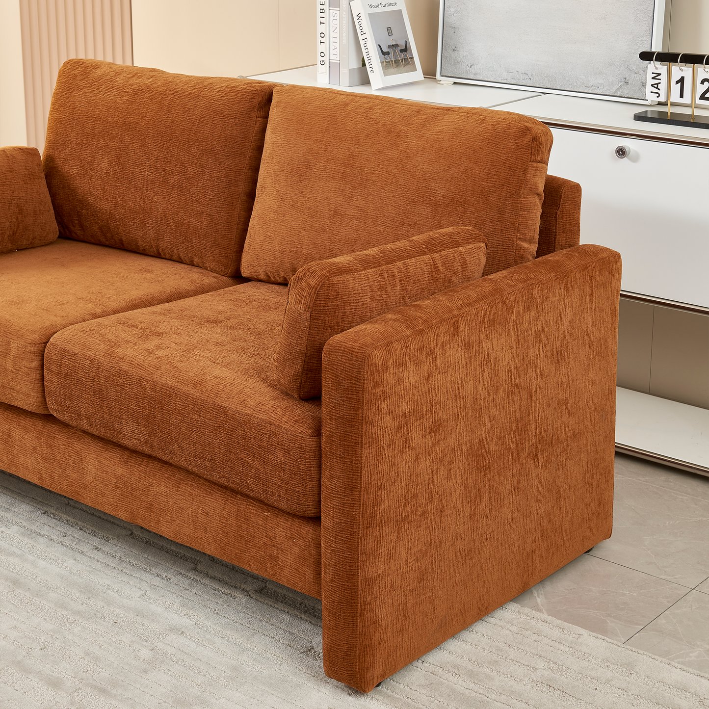 58.66" Small Modern Loveseat Sofa, Mid Century Chenille Fabric 2-Seat Couch Love Seat with Back Cushions, Accent Sofa Couch for Living Room, Bedroom and Small Space