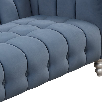 42" Modern Sofa Dutch Fluff Upholstered sofa with solid wood legs, buttoned tufted backrest,blue