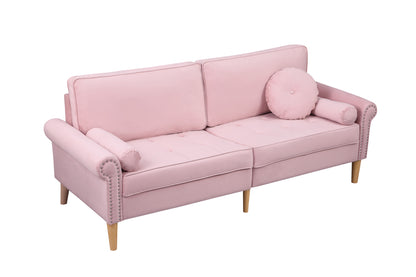 Living Room Sofa,3-Seater Sofa, with Copper Nail on Arms,Three Pillow,Pink