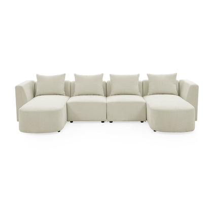 U Shape Sectional Sofa including Two Single Seats and Two Chaises, Modular Sofa, DIY Combination, Loop Yarn Fabric, Beige