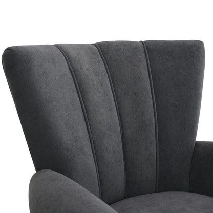 Modern Accent Living Room Chairs,Polyester Armchair Club Chair with channel back, Accent chair for Living room, Bedroom Reading room, soft fabric, wooden Leg, Dark Grey