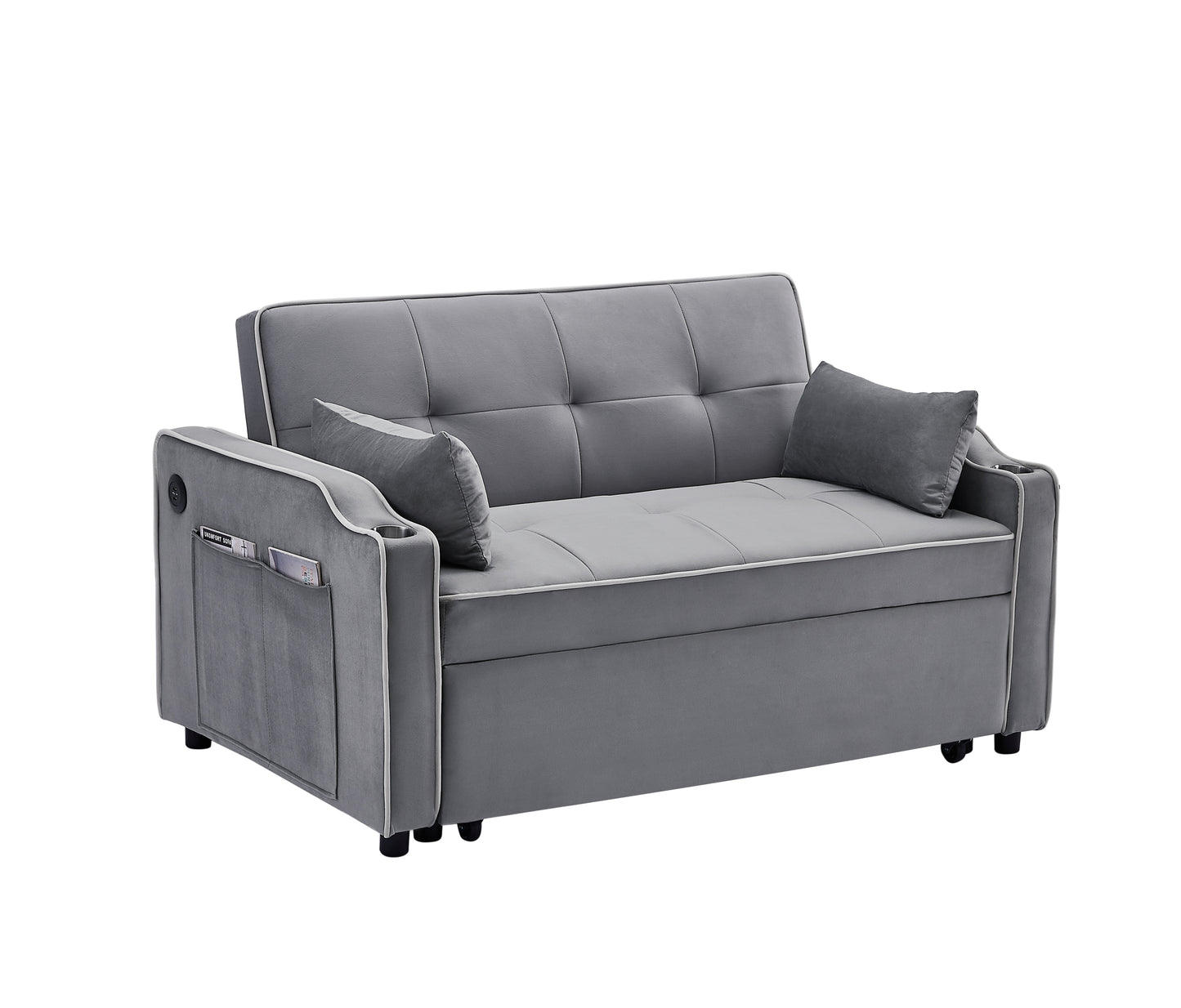 Sofa Bed, 3 in 1 Convertible Sofa Chair Bed, Adjustable Backrest Chair, Chaise Lounge with USB Ports, Cup Holder, Side Pocket,GRAY