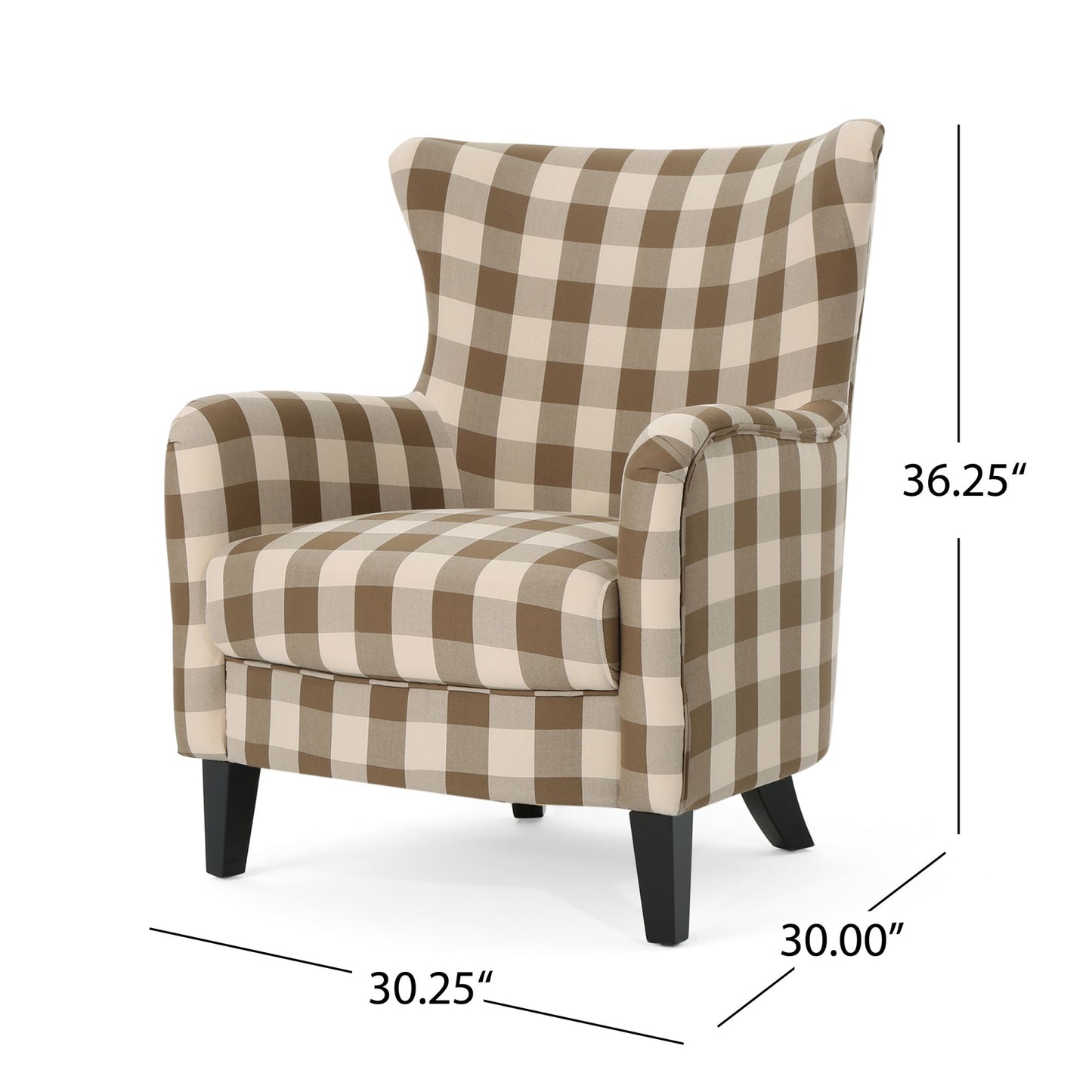 Contemporary Fabric Upholstered Club Chair, Brown & White Checkerboard, Stylish Addition to Living Space, Dimensions: 30.25 inches (L) x 30 inches (W) x 36.25 inches (H)