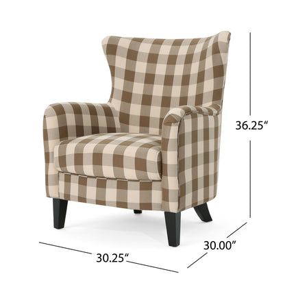 Contemporary Fabric Upholstered Club Chair, Brown & White Checkerboard, Stylish Addition to Living Space, Dimensions: 30.25 inches (L) x 30 inches (W) x 36.25 inches (H)