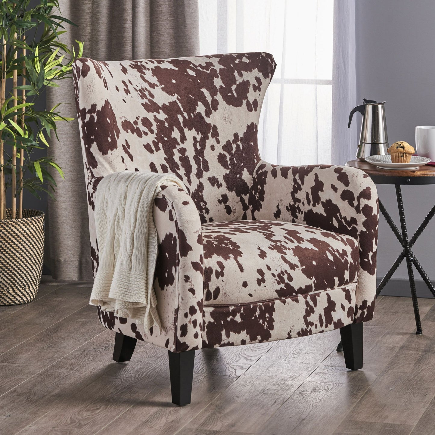 Classic Milk Cow Velvet Club Chair, Chic, Elegant Brown & White Armchair with Timeless Charm, Perfect for Stylish and Comfortable Living Spaces