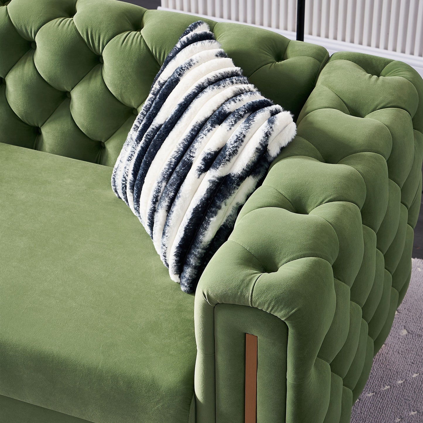 Modern Tufted Velvet Living Room Sofa, 84.25''W Couch,Mint Green