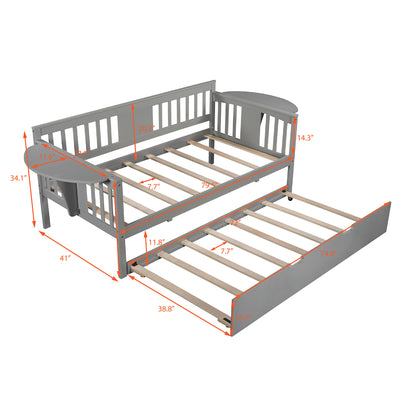 Wooden Daybed with Trundle Bed, Sofa Bed for Bedroom Living Room, Gray