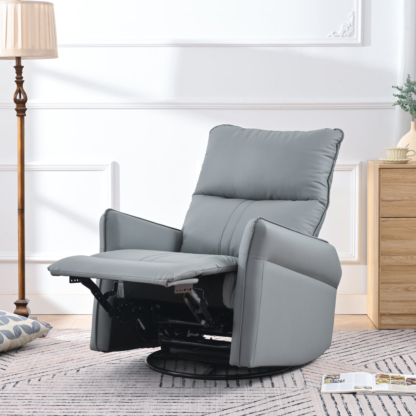 Rocking Recliner Chair,360 Degree Swivel Nursery Rocking Chair,Glider Chair,Modern Small Rocking Swivel Recliner Chair for Bedroom,Living Room Chair Home Theater Seat,Side Pocket(Blue-gray)