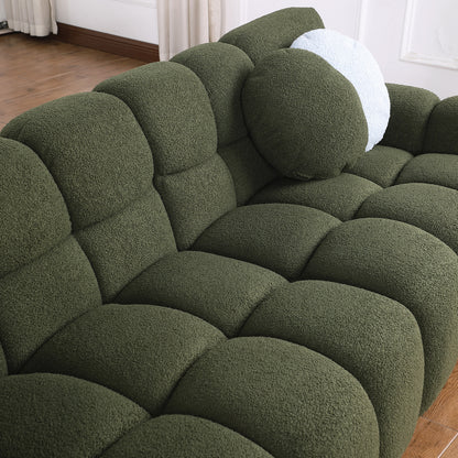 87.4 length,35.83" deepth,human body structure for USA people, marshmallow sofa,boucle sofa,3 seater, OLIVE GREEN BOUCLE