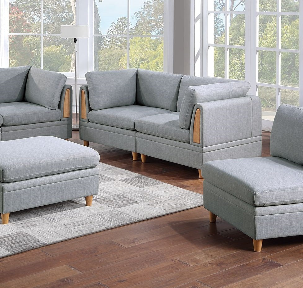 Living Room Furniture 7pc Modular Sofa Set Light Grey Dorris Fabric Couch 4x Corner Wedges 2x Armless Chair And 1x Ottoman