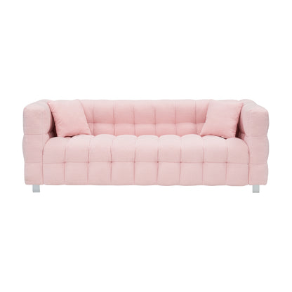 Pink teddy fleecesofa 80 inch discharge in living room bedroom with two throw pillows hardware foot support