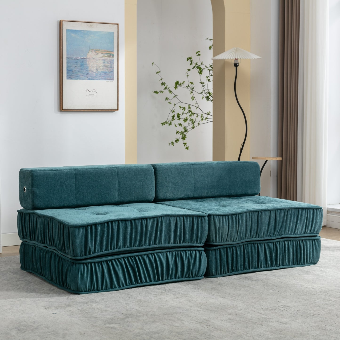 Folding Sofa Bed, Futon Sleeper Chair, Convertible Chair Floor Couch & Sleeping Mattress for Living Room, Guest Room, Home Office, Apartment, Small space, Bed, Removable Back Cushion, Green, 1 Seat