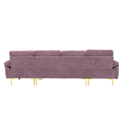 U-shape sectional sofa with Ottoman, Reversible Sofa Couch for Living Room,Spacious Furniture,Durable Couch Removable and machine washable cover (Purple Velvet)