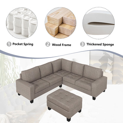 Sectional Corner Sofa L-shape Couch Space Saving with Storage Ottoman & Cup Holders Design for Large Space Dorm Apartment