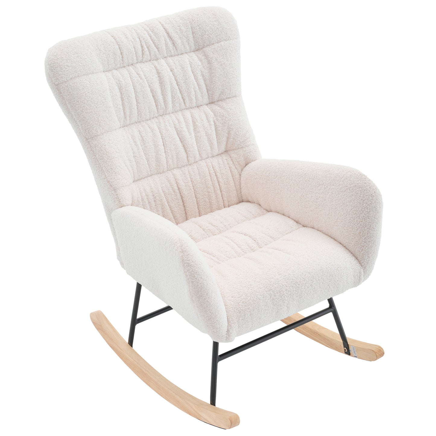 Rocking Chair, Teddy Upholstered Glider Rocker, Rocking Accent Chair with High Backrest, Comfy Rocking Accent Armchair for Living Room, Bedroom, Offices, WHITE