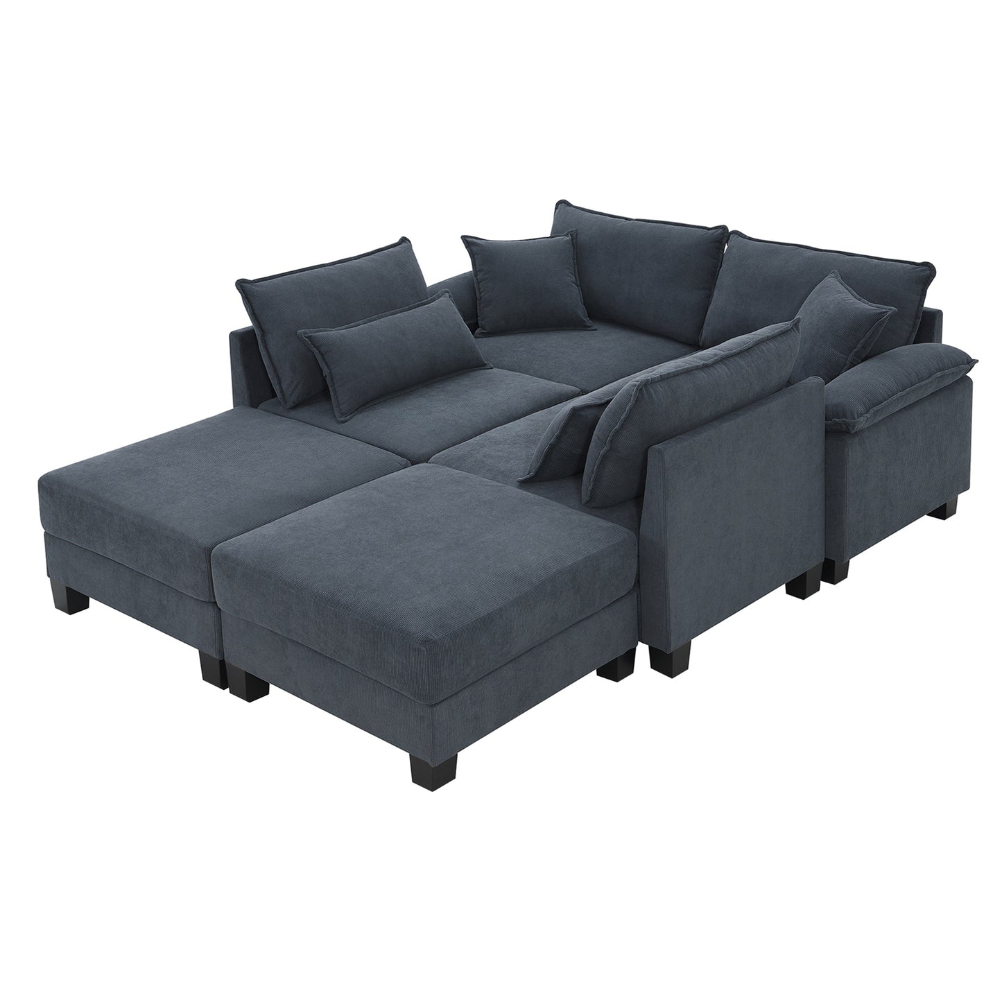 133*65" Corduroy Modular Sectional Sofa,U Shaped Couch with Armrest Bags,6 Seat Freely Combinable Sofa Bed,Comfortable and Spacious Indoor Furniture for Living Room, 2 Colors