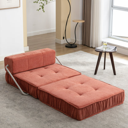 Folding Sofa Bed, Futon Sleeper Chair, Convertible Chair Floor Couch & Sleeping Mattress for Living Room, Guest Room, Home Office, Apartment, Small space, Bed, Removable Back Cushion, Orange, 1 Seat