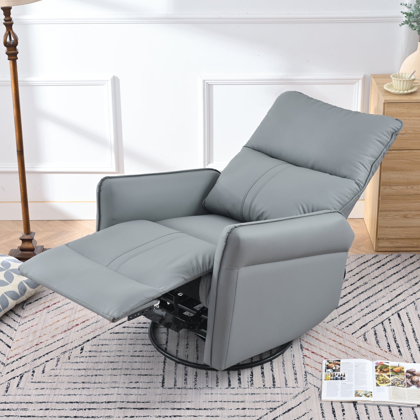 Rocking Recliner Chair,360 Degree Swivel Nursery Rocking Chair,Glider Chair,Modern Small Rocking Swivel Recliner Chair for Bedroom,Living Room Chair Home Theater Seat,Side Pocket(Blue-gray)