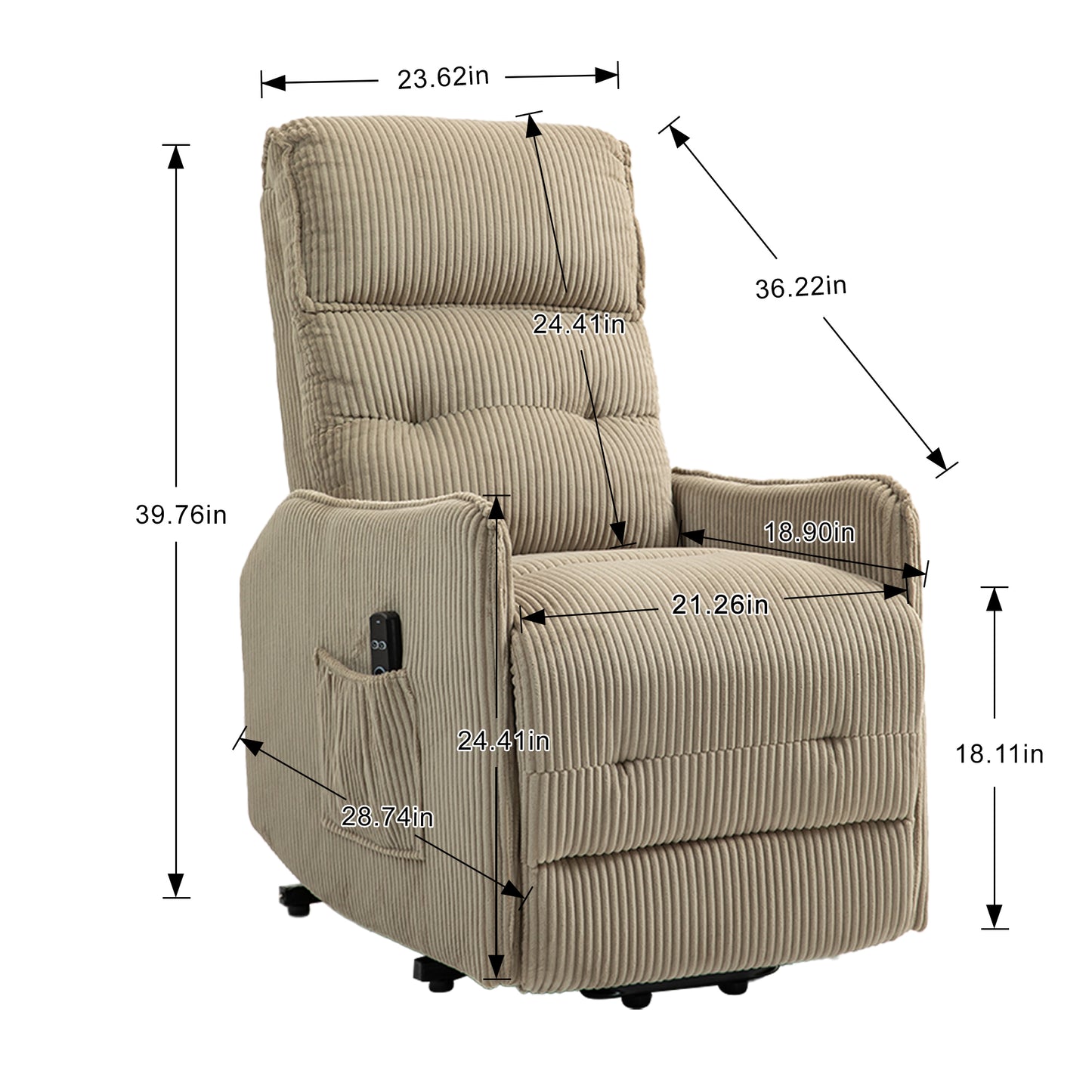 Recliner Chair, Electric Recliner Chairs for Adults, Side Pocket Power Reclining Chair Pocket Springs Seat Cushion, Corduroy Fabric Recliner Sofa for Living Room, Bedroom, Home Theater(Camel)