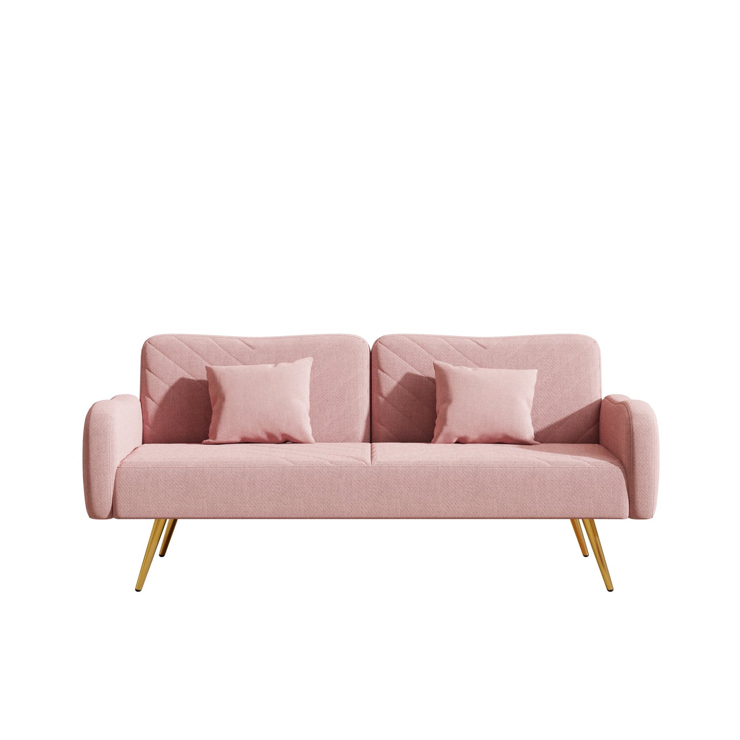 70.47" Pink Fabric Double Sofa with Split Backrest and Two Throw Pillows,Suitable for living room, apartment, home office