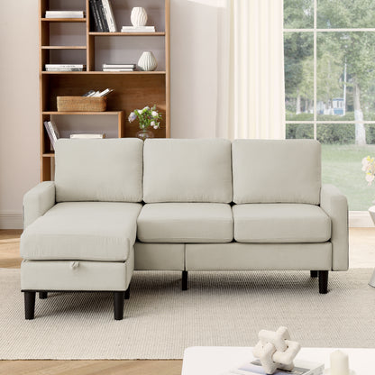 Upholstered Sectional Sofa Couch, L Shaped Couch With Storage Reversible Ottoman Bench 3 Seater for Living Room, Apartment, Compact Spaces, Fabric Beige