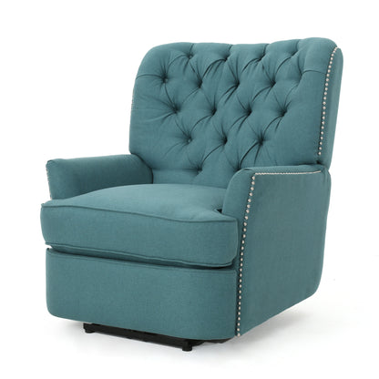 Indulge in Supreme Comfort: Electric Recliner Chair with Elegant Copper Accents and Soft Teal Upholstery