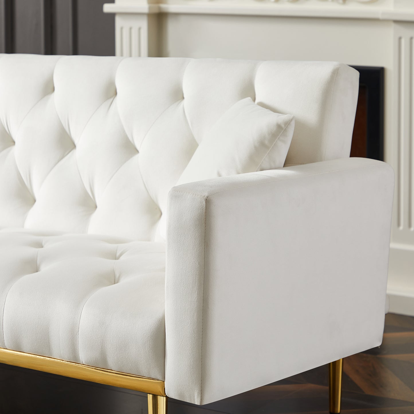 Cream White Convertible Folding Futon Sofa Bed, Sleeper Sofa Couch for Compact Living Space.