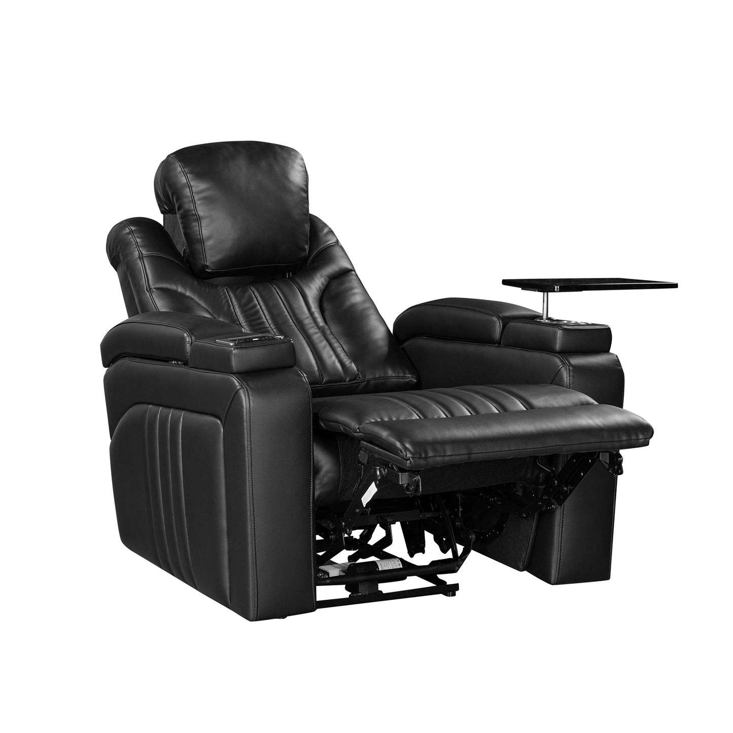 PU Leather Power Recliner Home Theater Recliner with Power Adjustable Headrest, Wireless Charging Device, USB Port, Storage Arms, Cup Holder and Swivel Tray Table for Living Room, Black