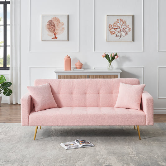 71.7 inch pinkteddy fleece sofa bed Bring two throw pillows