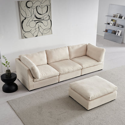 L Shape Modular Soft Fabric Sofa Filled with Down (Beige)