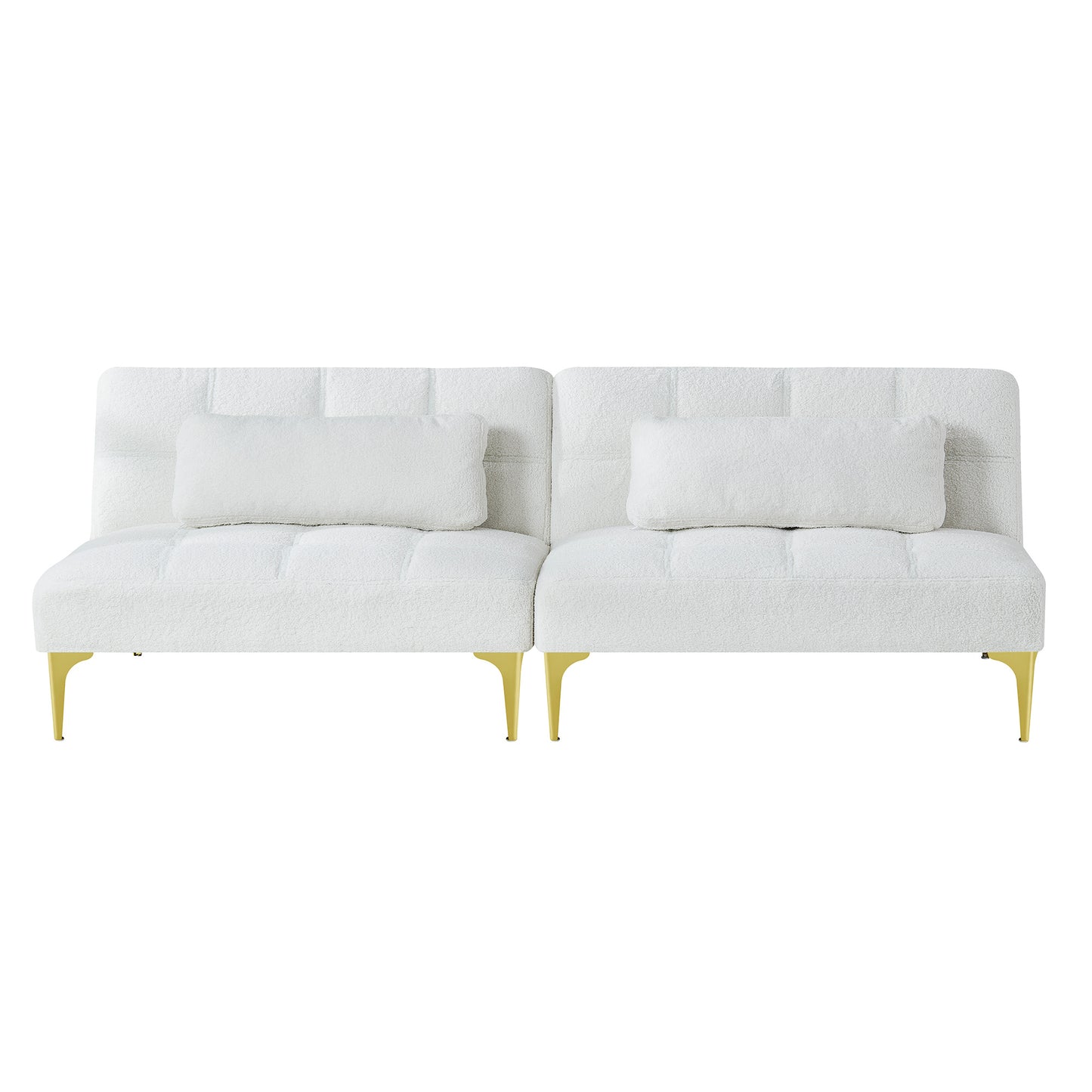 Convertible sofa bed futon with gold metal legs teddy fabric