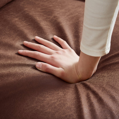 82.2"L-Shape Sofa Couch with Chais Mid-Century Copper Nail on Arms,strong wooden leg and suede fabric design that will complement any living space.Left Chaise,Dark Brown