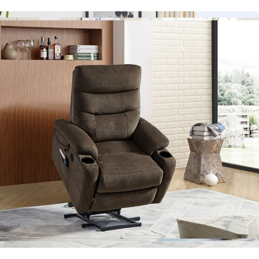 Electric Power Lift Recliner Chair Sofa with Massage and Heat for Elderly, 3 Positions, 2 Side Pockets and Cup Holders, USB Ports, High-end quality fabric