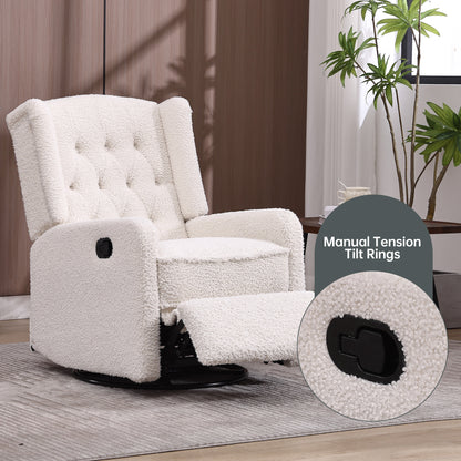 Rocking Recliner Chair,360 Degree Swivel Nursery Rocking Chair,Glider Chair,Modern Small Rocking Swivel Recliner Chair for Bedroom,Living Room Chair Home Theater Seat (White Teddy)