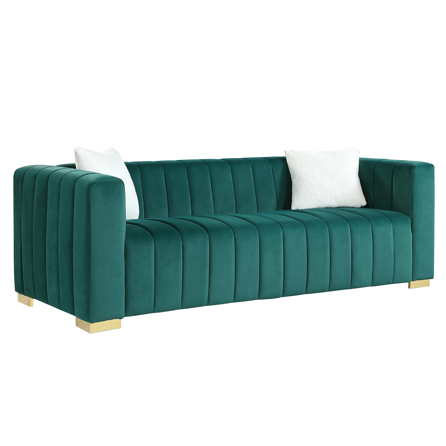 A modern channel sofa take on a traditional Chesterfield,Dark Green color,3 Seater