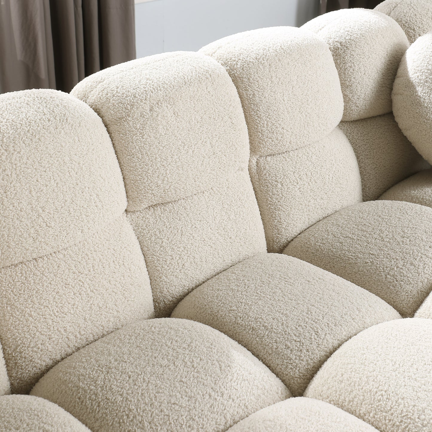 87.4 length,35.83" deepth,human body structure for USA people, marshmallow sofa,boucle sofa,3 seater, BEIGE BOUCLE