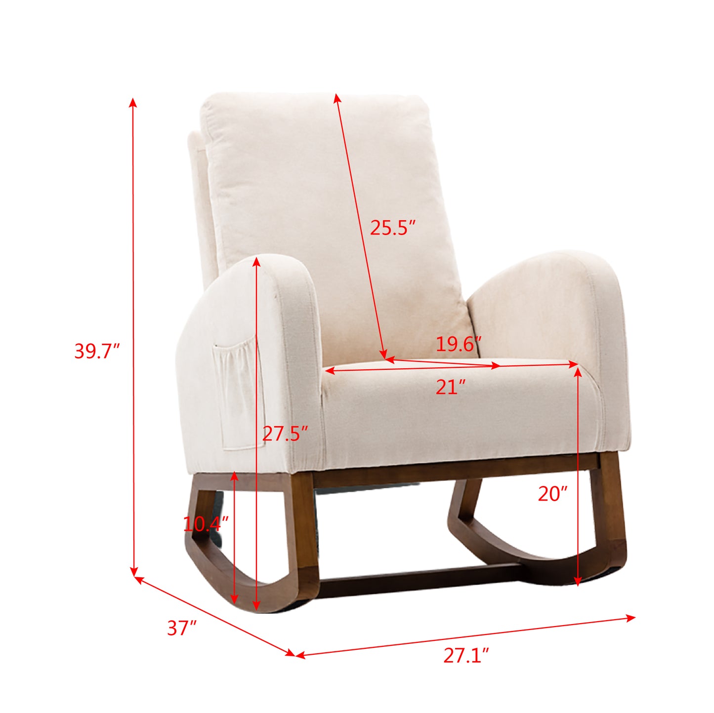 Rocking Chair, Modern Glider Chair, Recliner Armchair with Wood Legs and Side Pocket, Nursery Rocking Accent Chair with High Back for Living Room Bedroom (Beige linen)