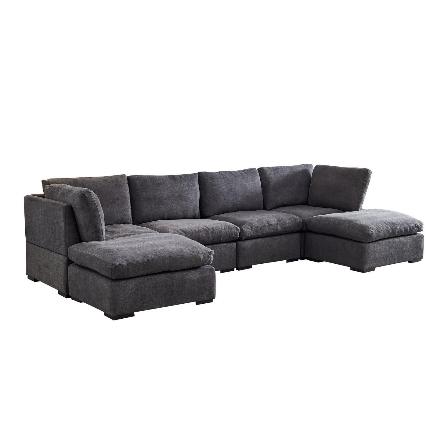 Modular Sofa with Ottoman,Filled with Down,Soft Linen Fabric,Dark Grey