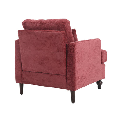 Wood Frame Armchair, Modern Accent Chair Lounge Chair for Living Room,Tufted Club Chair, Mid Century Modern Arm Chairs with Studded, Solid Wood Frame, for Bedroom, Reading(Wine red Chenille)