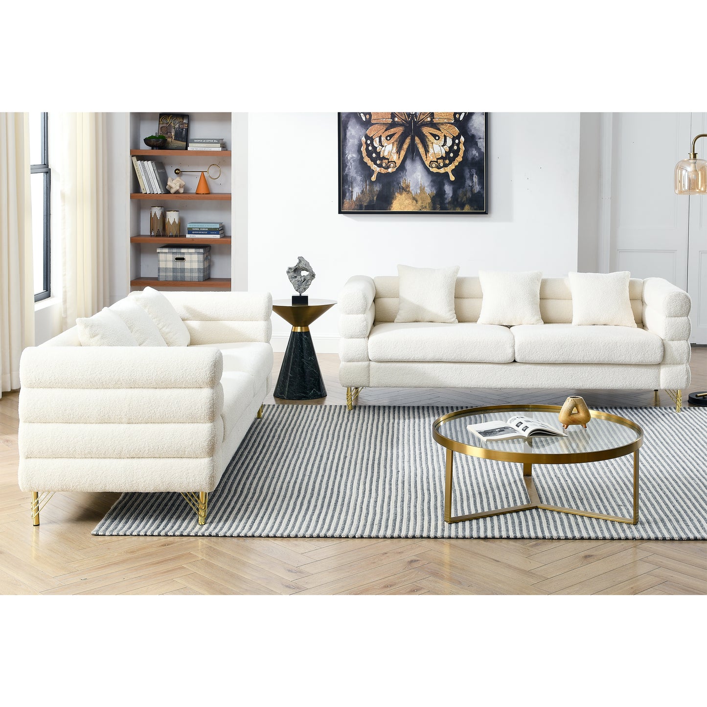 3-Seater + 3-seater Combination sofa.White teddy(Ivory)