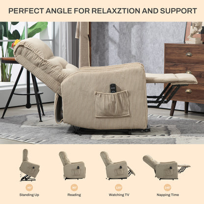 Recliner Chair, Electric Recliner Chairs for Adults, Side Pocket Power Reclining Chair Pocket Springs Seat Cushion, Corduroy Fabric Recliner Sofa for Living Room, Bedroom, Home Theater(Camel)