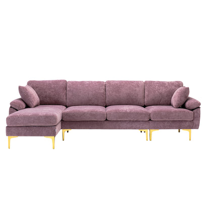 U-shape sectional sofa with Ottoman, Reversible Sofa Couch for Living Room,Spacious Furniture,Durable Couch Removable and machine washable cover (Purple Velvet)