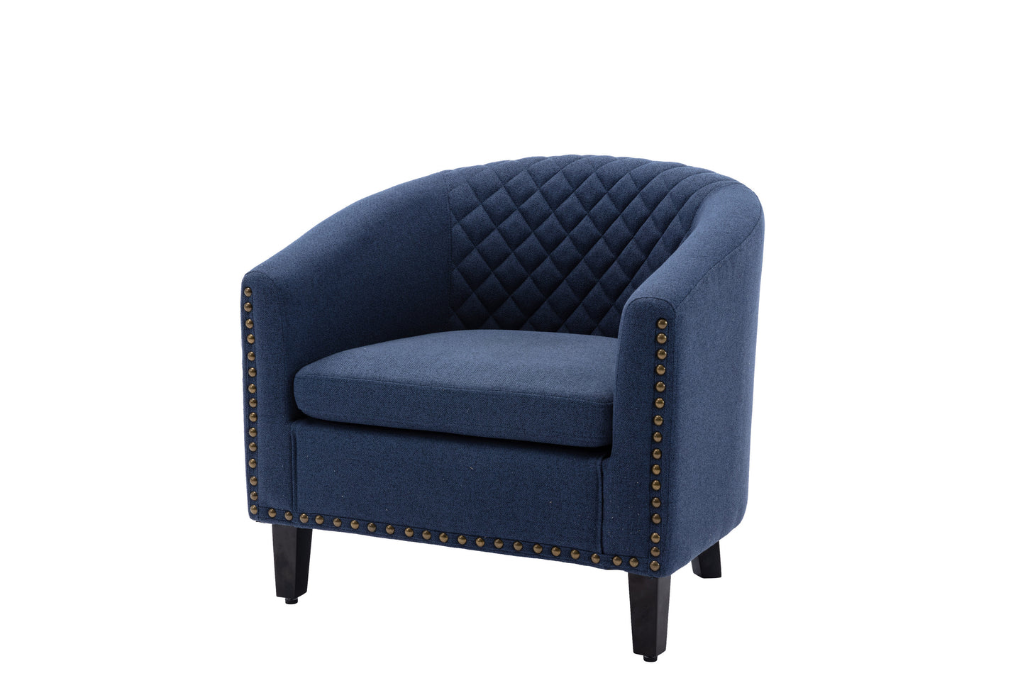 Barrel Chairs with Soft Padded Armrest, Club Chairs with nailheads and solid wood legs for Living Room Bedroom Waiting Room (Navy linen)