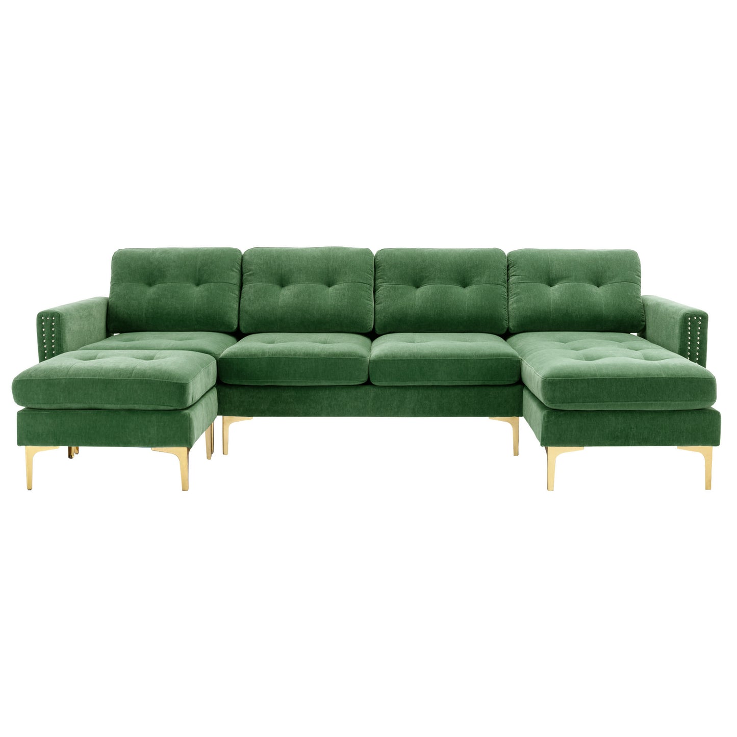 110" L-Shape Convertible Sectional Sofa Couch with Movable Ottoman for Living Room, Apartment, Office, Green