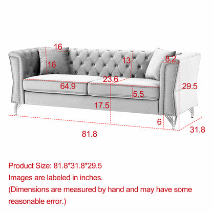 3-seater + 2-seater Combination Sofa Tufted Couch with Rolled Arms and Nailhead for Living Room, Bedroom, Office, Apartment, four pillows