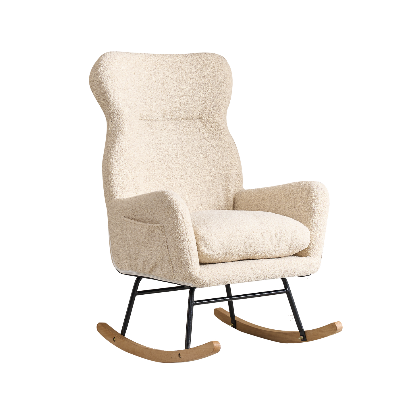 Modern Rocking Chair with High Backrest,Teddy Material Comfort Arm Rocker, Lounge Armchair for Living Room