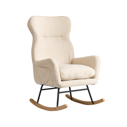 Modern Rocking Chair with High Backrest,Teddy Material Comfort Arm Rocker, Lounge Armchair for Living Room