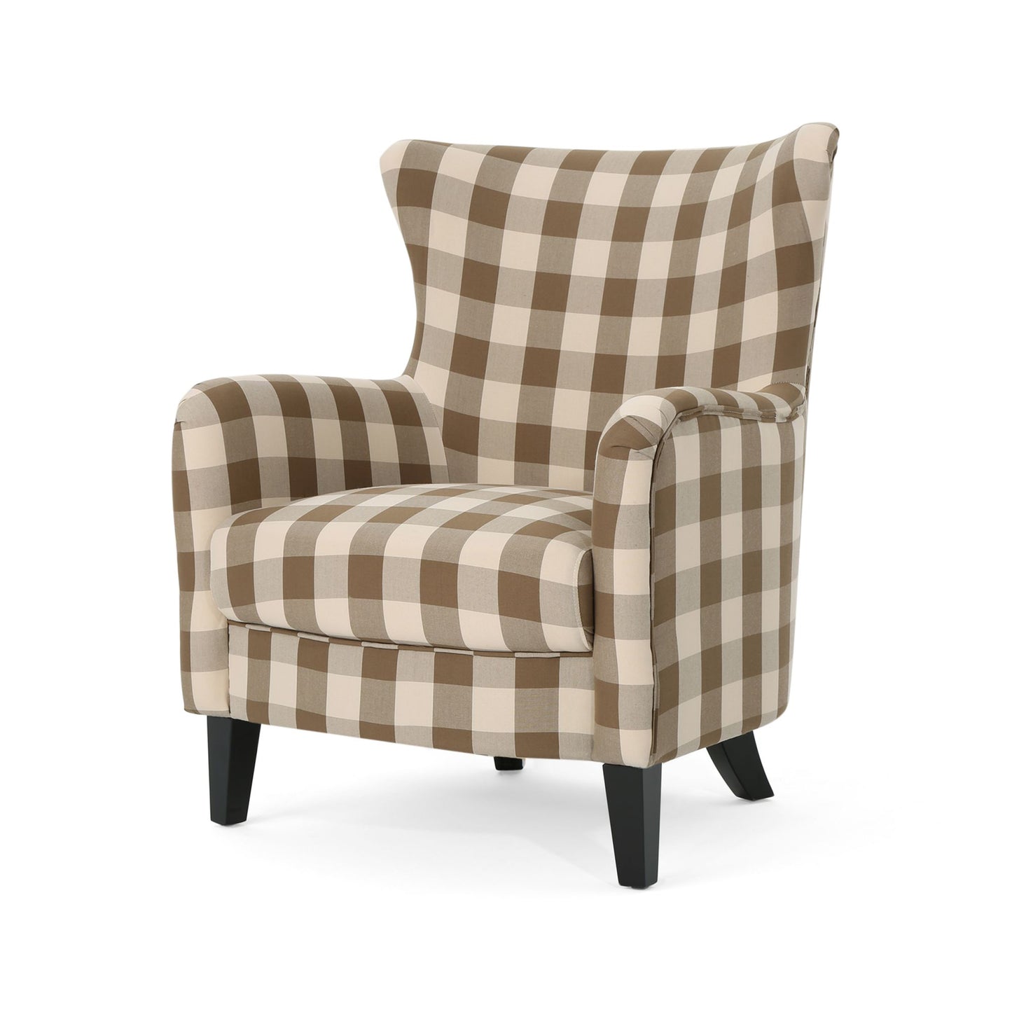 Contemporary Fabric Upholstered Club Chair, Brown & White Checkerboard, Stylish Addition to Living Space, Dimensions: 30.25 inches (L) x 30 inches (W) x 36.25 inches (H)