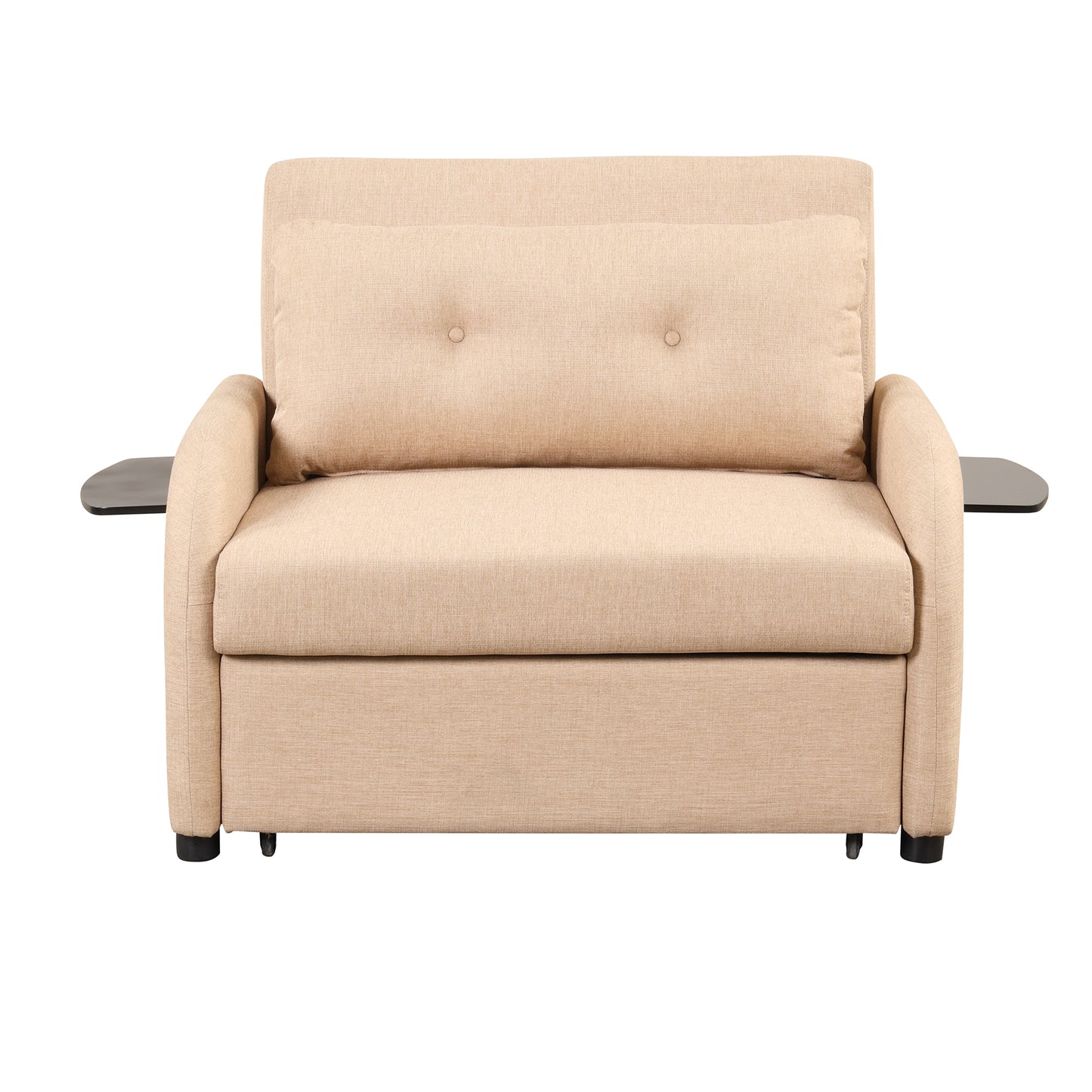 Pull out sofa sleeper 3 in 1 with 2 wing table and usb charge for nap line fabric for living room recreation room Beige